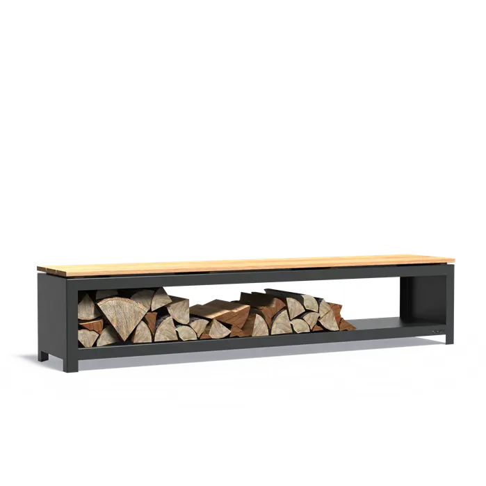 Adezz Logg Outdoor Wood Storage and Seat | Coated or Corten Steel Coated steel 2000x400x424 mm