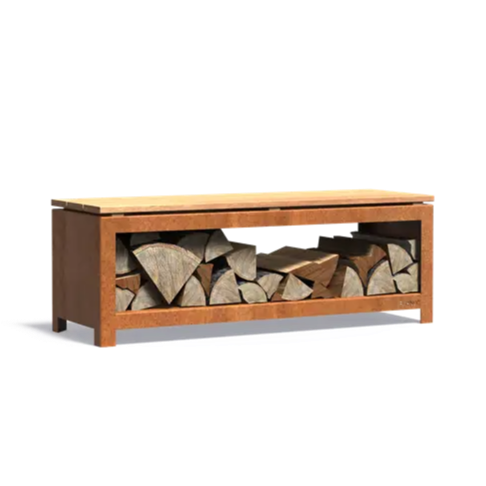 Adezz Logg Outdoor Wood Storage and Seat | Coated or Corten Steel