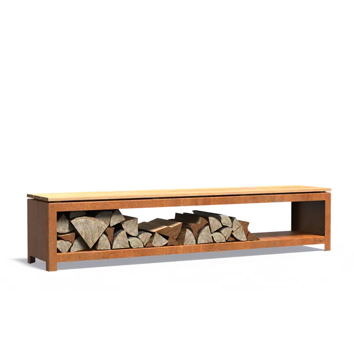 Adezz Logg Outdoor Wood Storage and Seat | Coated or Corten Steel Corten steel 2000x400x424 mm