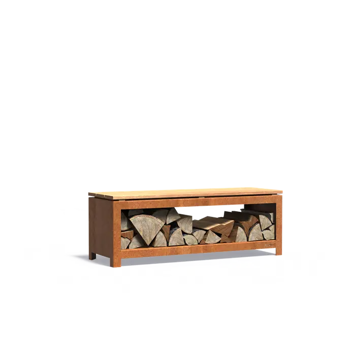 Adezz Logg Outdoor Wood Storage and Seat | Coated or Corten Steel Corten steel 1200x400x424 mm
