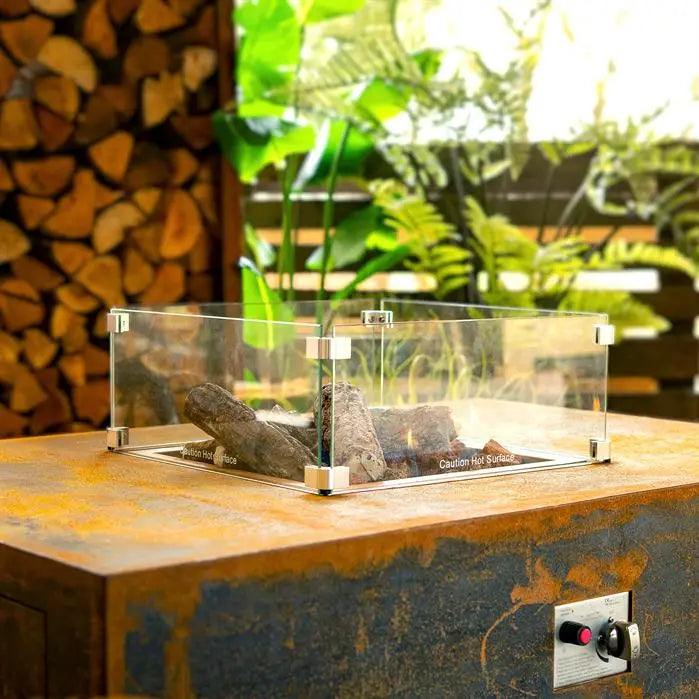 Adezz Brann Rectangular Outdoor Fire Table | Corten Steel or Aluminium | Gas-Fired with Electric Ignition