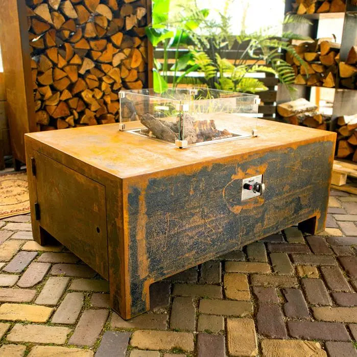 Adezz Brann Rectangular Outdoor Fire Table | Corten Steel or Aluminium | Gas-Fired with Electric Ignition
