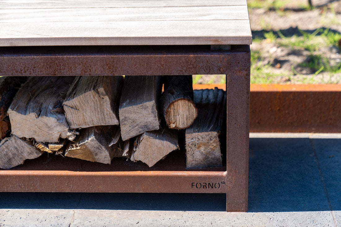 Adezz Logg Outdoor Wood Storage and Seat | Coated or Corten Steel