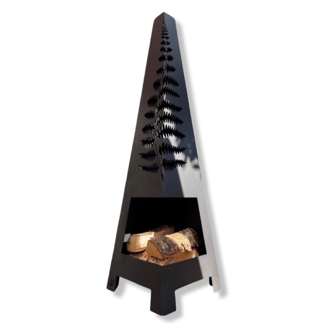 Fern Leaf Steel Chiminea Heatprooft Matt Black Paint