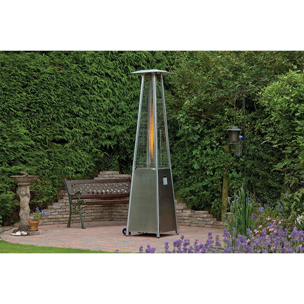 Tahiti II Pyramid Flame Gas Patio Heater | 13kW Heat Output | Silver or Black | Free Weather Cover