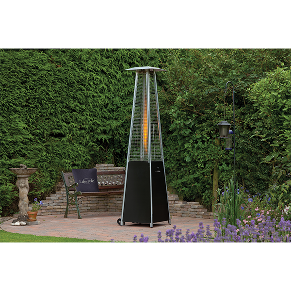 Tahiti II Pyramid Flame Gas Patio Heater | 13kW Heat Output | Silver or Black | Free Weather Cover