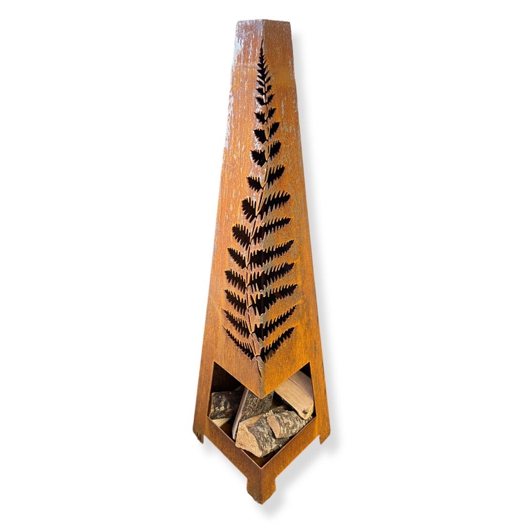 Fern Leaf Steel Chiminea Rustic Patina Steel