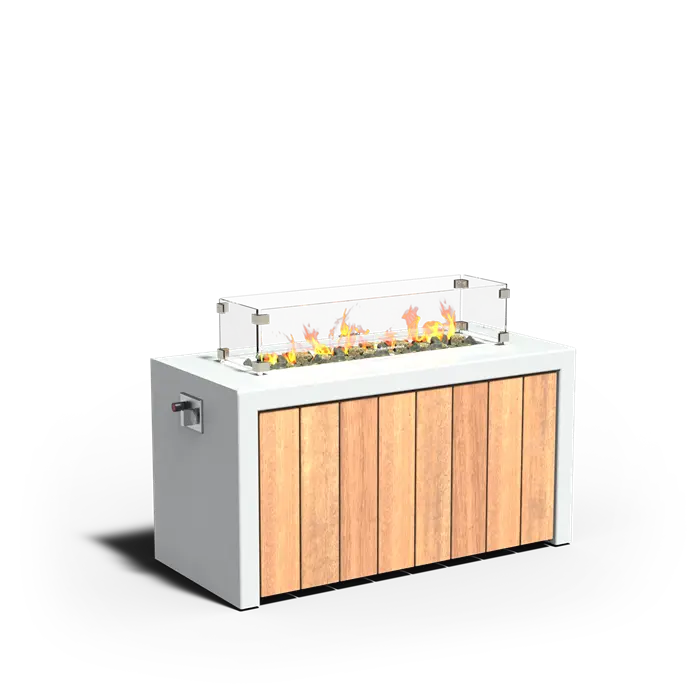 Adezz Brann Rectangular Outdoor Fire Table | Corten Steel or Aluminium | Gas-Fired with Electric Ignition Aluminium with wood decoration