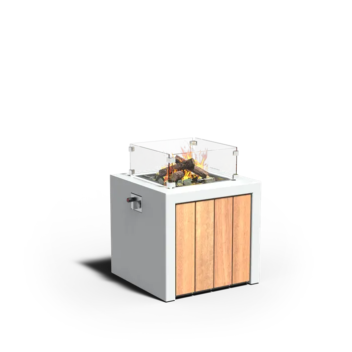 Adezz Brann Square Outdoor Fire Table | Corten Steel or Aluminium | Gas-Fired with Electric Ignition Aluminium with wood decoration