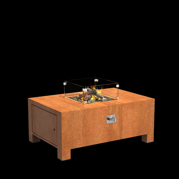 Adezz Brann Rectangular Outdoor Fire Table | Corten Steel or Aluminium | Gas-Fired with Electric Ignition Corten steel