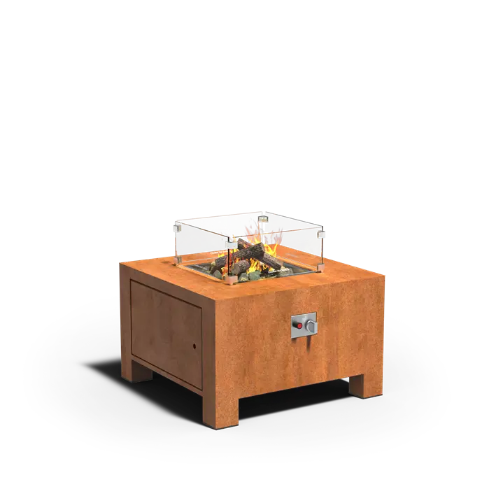 Adezz Brann Square Outdoor Fire Table | Corten Steel or Aluminium | Gas-Fired with Electric Ignition Corten steel