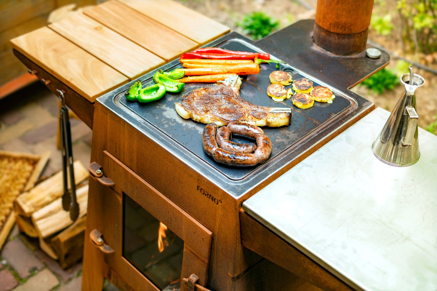 Adezz Damm Outdoor Fireplace & Plancha Grill | Corten Steel