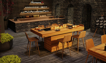 EcoSmart Fire Gin 90 Bar Rectangular Fire Pit Table, Bar Height, Concrete or Teak, Bioethanol or Gas