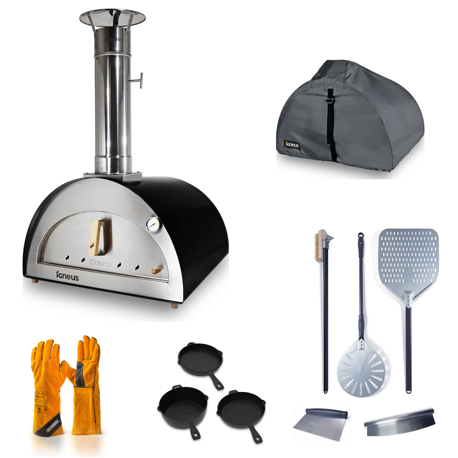 Igneus Classico Wood Fired Pizza Oven | Pro Accessory Bundle Black