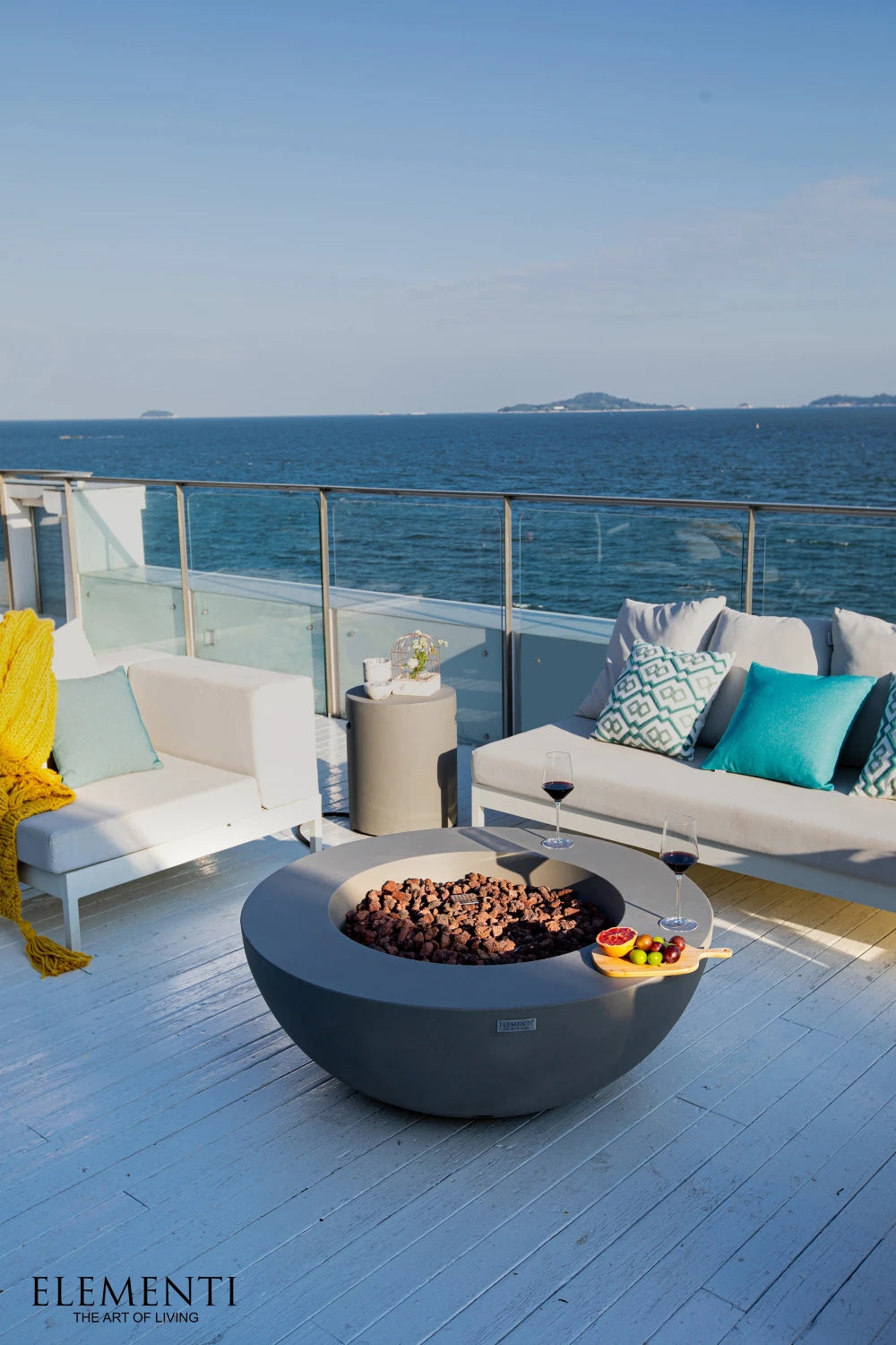 Elementi Lunar Bowl Gas Fire Pit Table | Light Grey