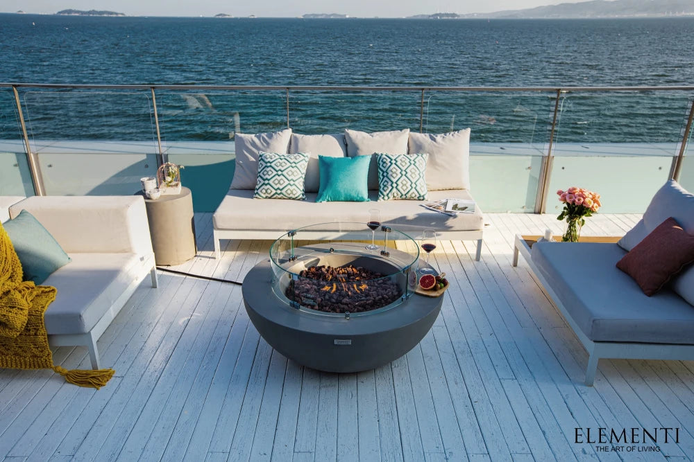 Elementi Lunar Bowl Gas Fire Pit Table | Light Grey