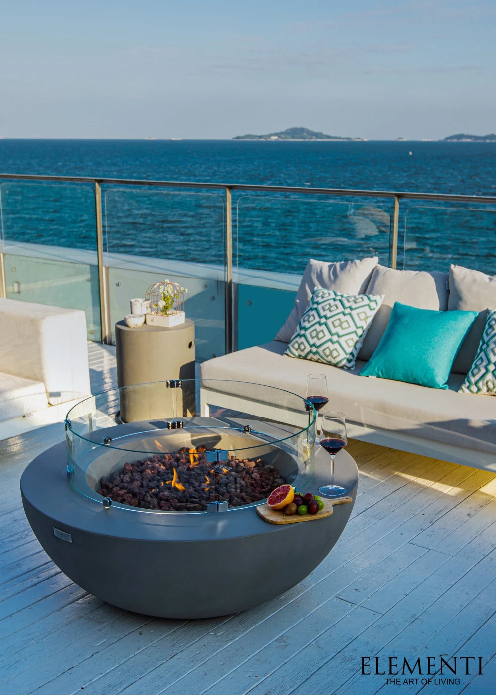 Elementi Lunar Bowl Gas Fire Pit Table | Light Grey