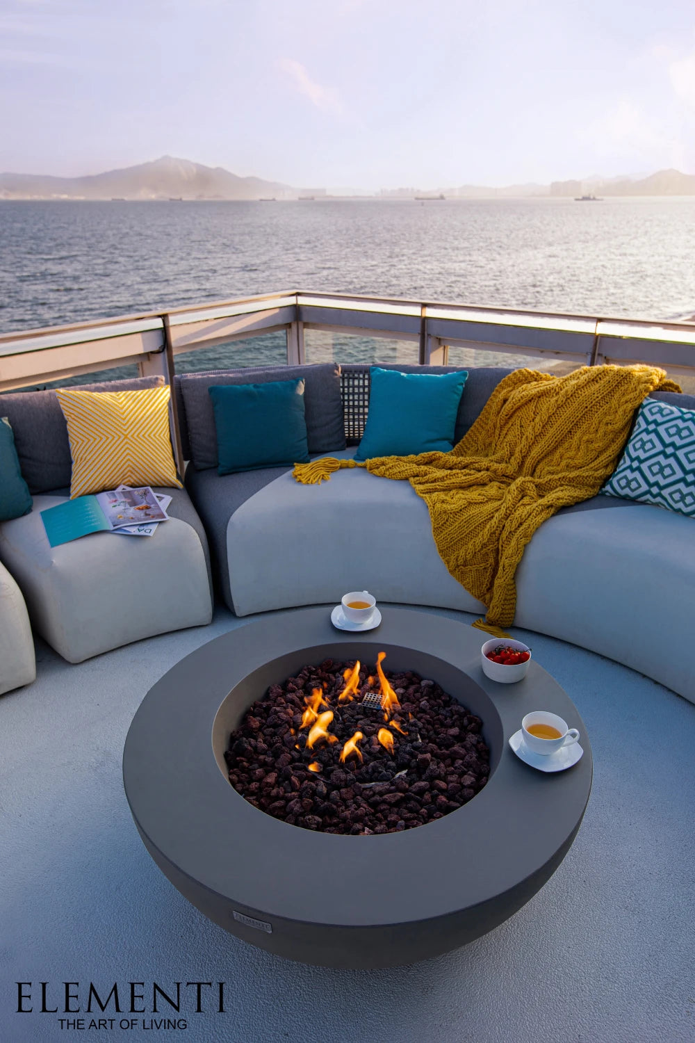 Elementi Lunar Bowl Gas Fire Pit Table | Light Grey