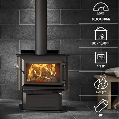 Medium Sized Single Door Wood Burning Stove Insert with 1800 Sq Ft Max Heating Space