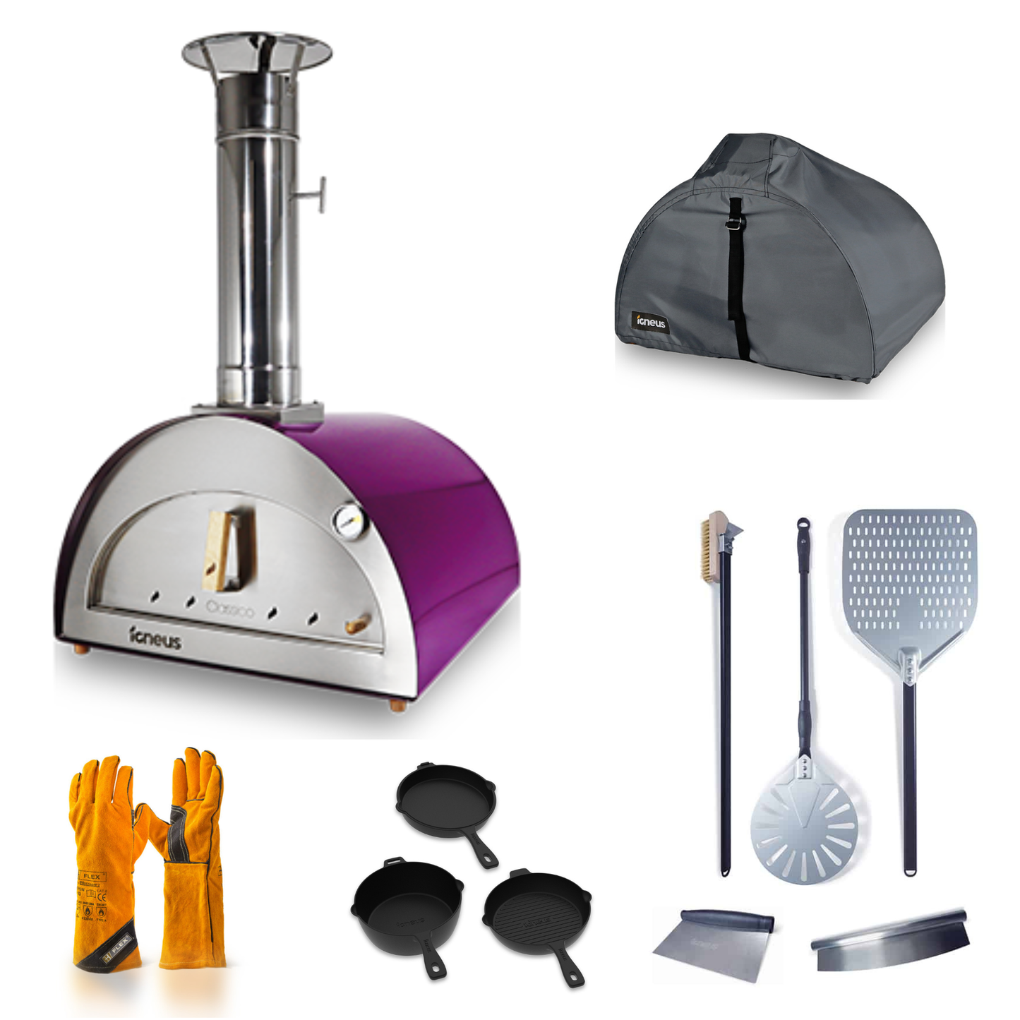 Igneus Classico Wood Fired Pizza Oven | Pro Accessory Bundle Aubergine