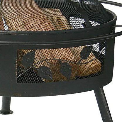 UniFlame 30 Inch Wood Burning Aged Bronze Leaf Design Deep Fire Pit