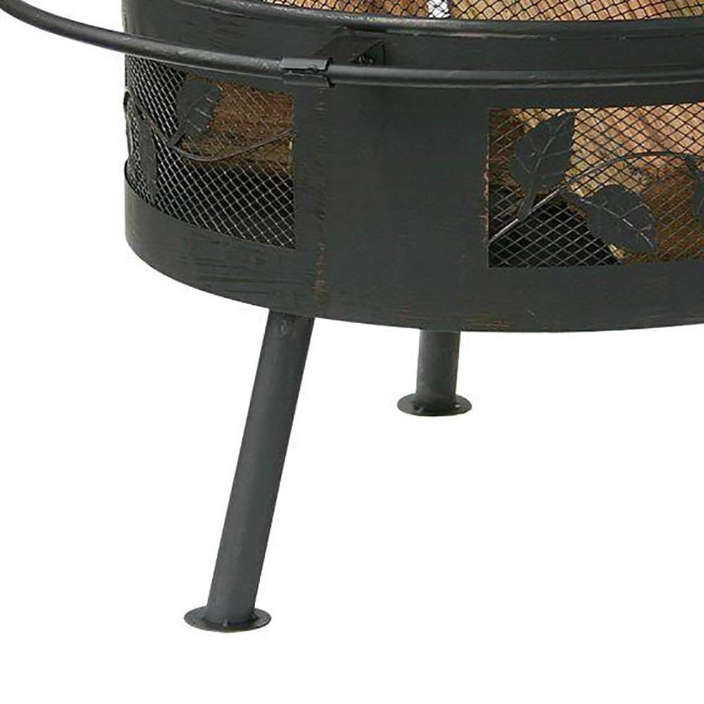 UniFlame 30 Inch Wood Burning Aged Bronze Leaf Design Deep Fire Pit