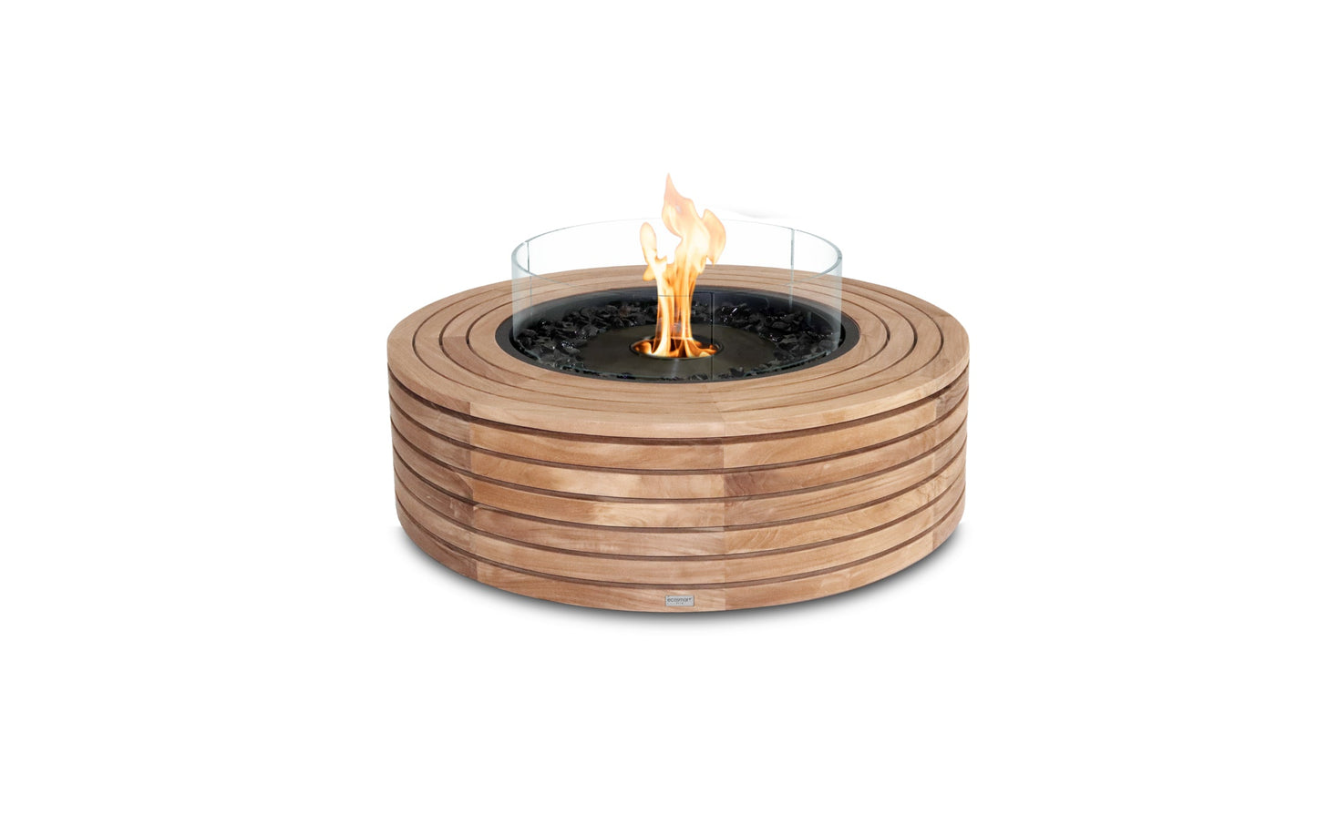 EcoSmart Fire Ark 40 Round Fire Pit Table, 100cm, Concrete or Teak, Indoor and Outdoor, Bioethanol or Gas Teak