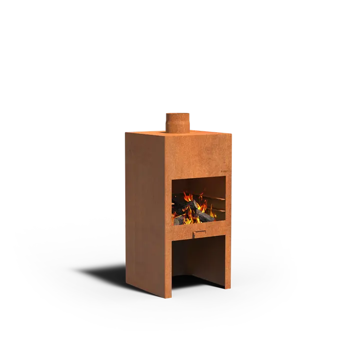 Adezz Stig Outdoor Fireplace With Wood Compartment | Coated or Corten Steel