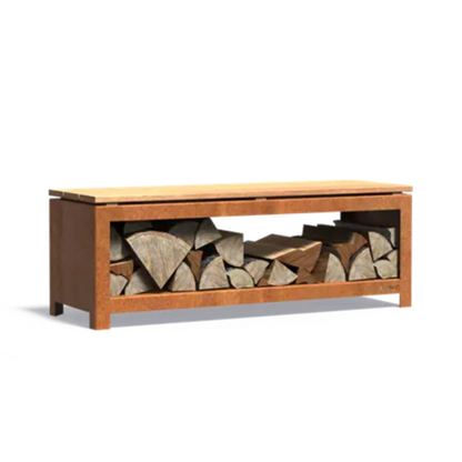 Adezz Logg Outdoor Wood Storage and Seat | Coated or Corten Steel