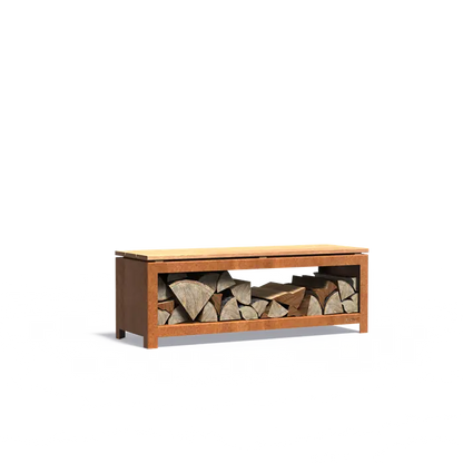 Adezz Logg Outdoor Wood Storage and Seat | Coated or Corten Steel Corten steel 1200x400x424 mm