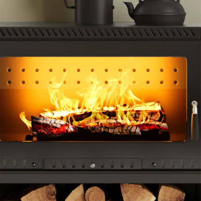 Domestic indoor fireplace with wood storage