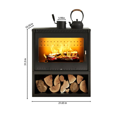 Domestic indoor fireplace with wood storage