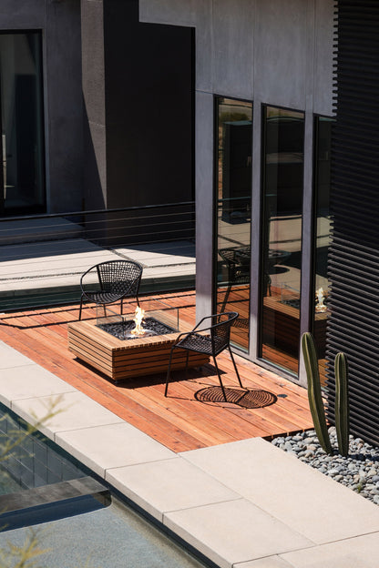 EcoSmart Fire Base 40 Square Fire Pit Table, 100cm, Concrete or Teak, Indoor and Outdoor, Bioethanol or Gas