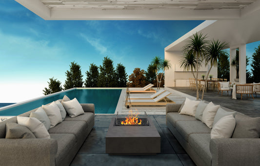 EcoSmart Fire Manhattan 50 Fire Pit Table, Offset Flame, Concrete or Teak, Bioethanol or Gas