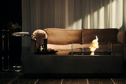 EcoSmart Fire Manhattan 50 Fire Pit Table, Offset Flame, Concrete or Teak, Bioethanol or Gas