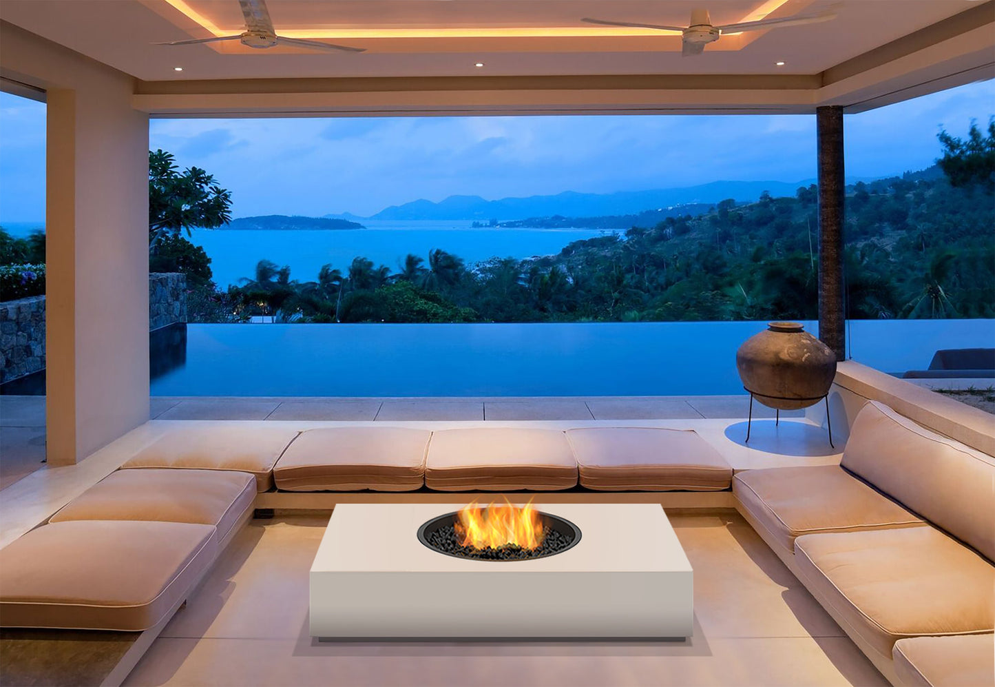 EcoSmart Fire Martini 50 Fire Pit Table, Centred Circular Flame, Concrete or Teak, Bioethanol or Gas