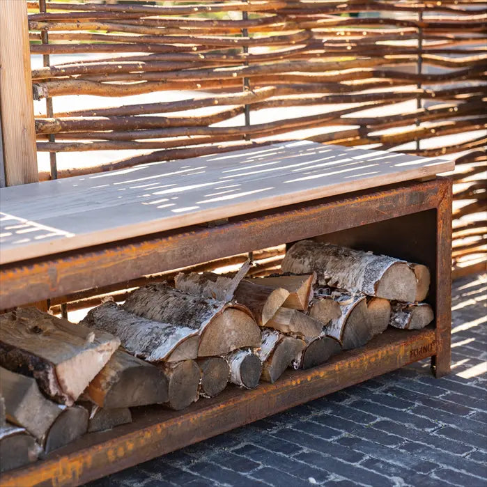 Adezz Logg Outdoor Wood Storage and Seat | Coated or Corten Steel