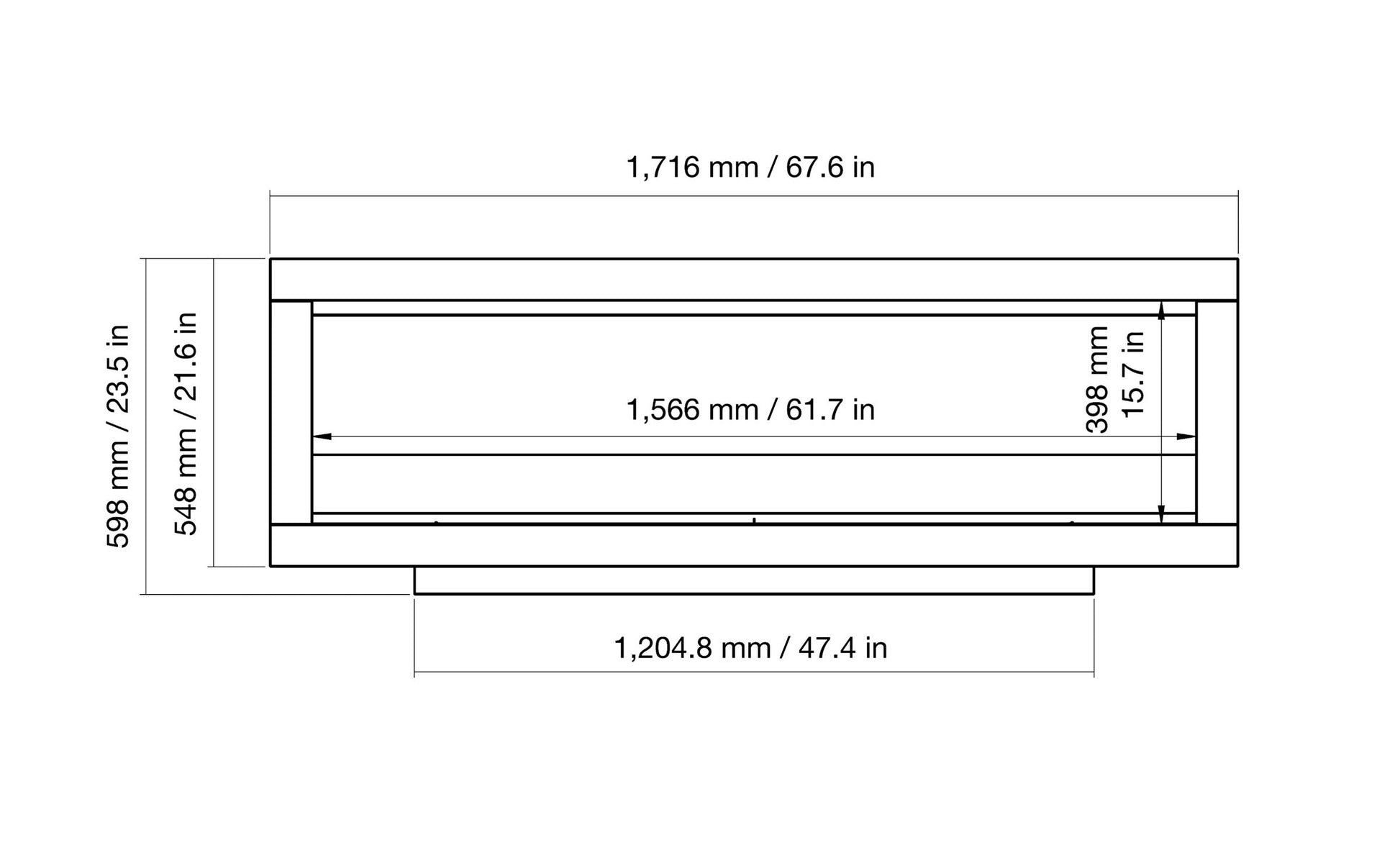 EcoSmart Fire Frame 1500SS Fireplace Insert dimensions drawing