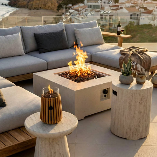 Happy Cocooning Estate Square 88 Fire Pit Table Travertine