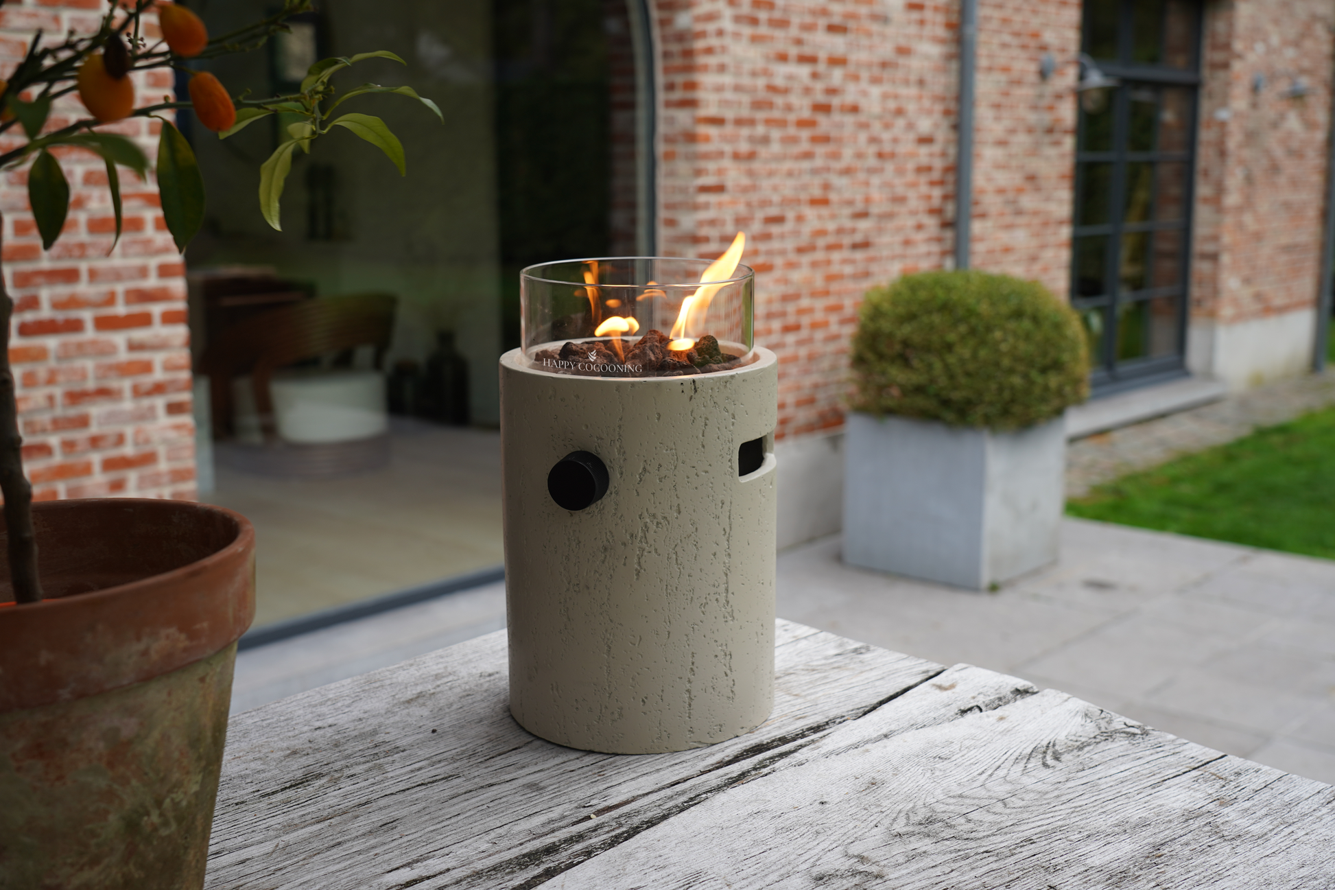 Happy Cocooning Lumi Stone Tabletop Gas Burner | Travertine Finish