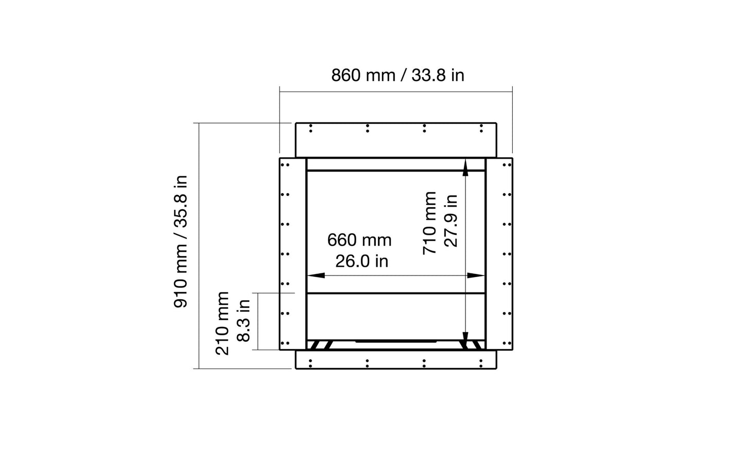 EcoSmart Fire Heritage 26SS Fireplace Insert dimensions drawing