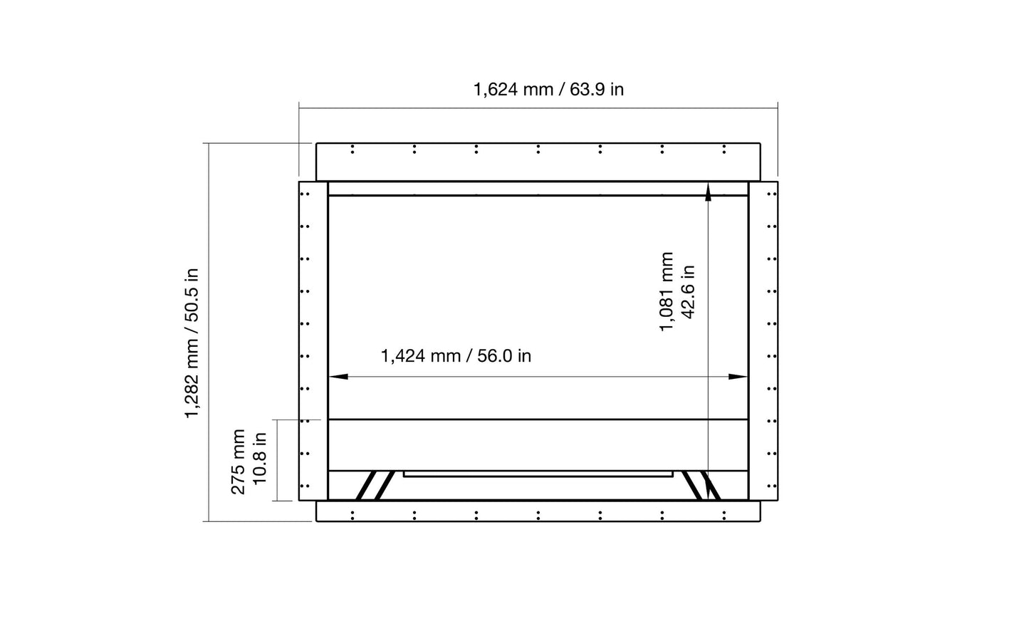 EcoSmart Fire Heritage 56SS Fireplace Insert dimensions drawing
