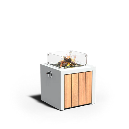 Adezz Brann Square Outdoor Fire Table | Corten Steel or Aluminium | Gas-Fired with Electric Ignition Aluminium with wood decoration