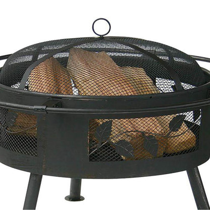 UniFlame 30 Inch Wood Burning Aged Bronze Leaf Design Deep Fire Pit