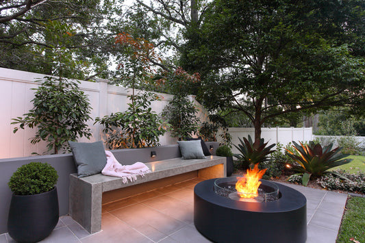 EcoSmart Fire Ark 40 Round Fire Pit Table, 100cm, Concrete or Teak, Indoor and Outdoor, Bioethanol or Gas