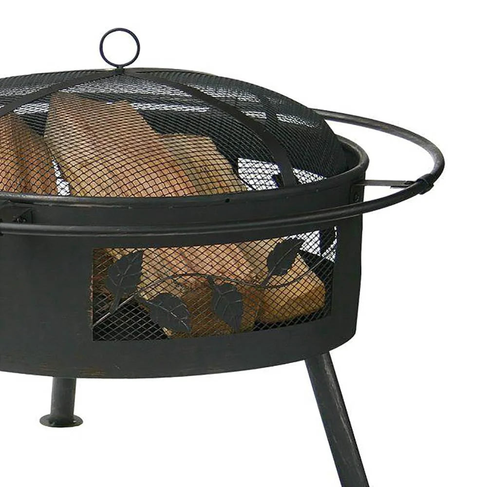 UniFlame 30 Inch Wood Burning Aged Bronze Leaf Design Deep Fire Pit