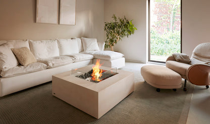 EcoSmart Fire Base 40 Square Fire Pit Table, 100cm, Concrete or Teak, Indoor and Outdoor, Bioethanol or Gas