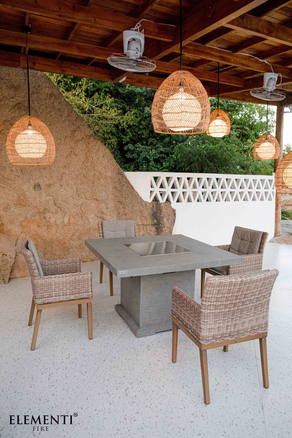 Elementi Birmingham Gas Fire Pit Dining Table | Light Grey