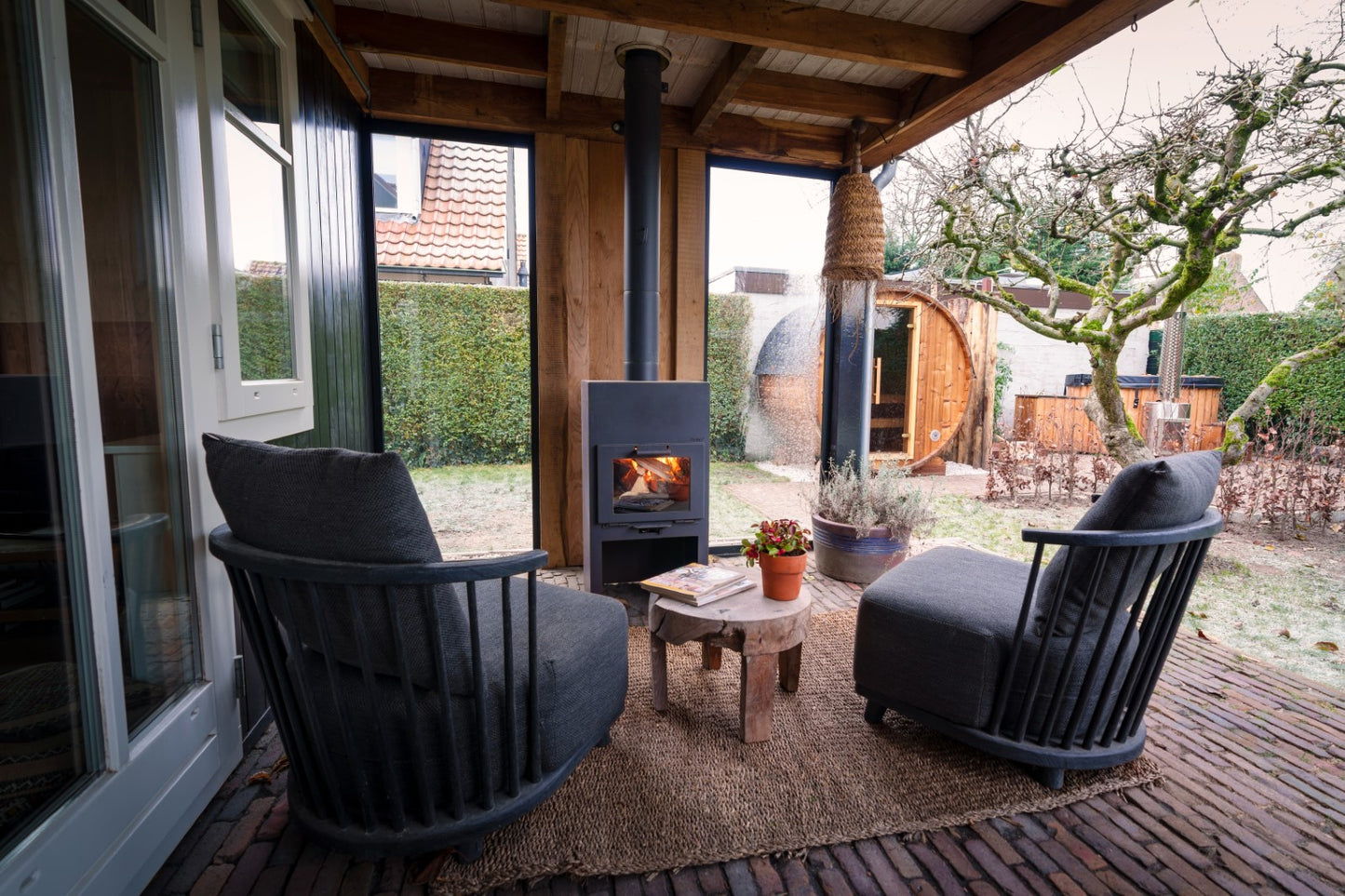 Adezz Stig Outdoor Fireplace With Wood Compartment | Coated or Corten Steel