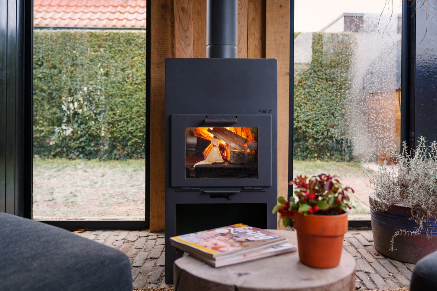 Adezz Stig Outdoor Fireplace With Wood Compartment | Coated or Corten Steel